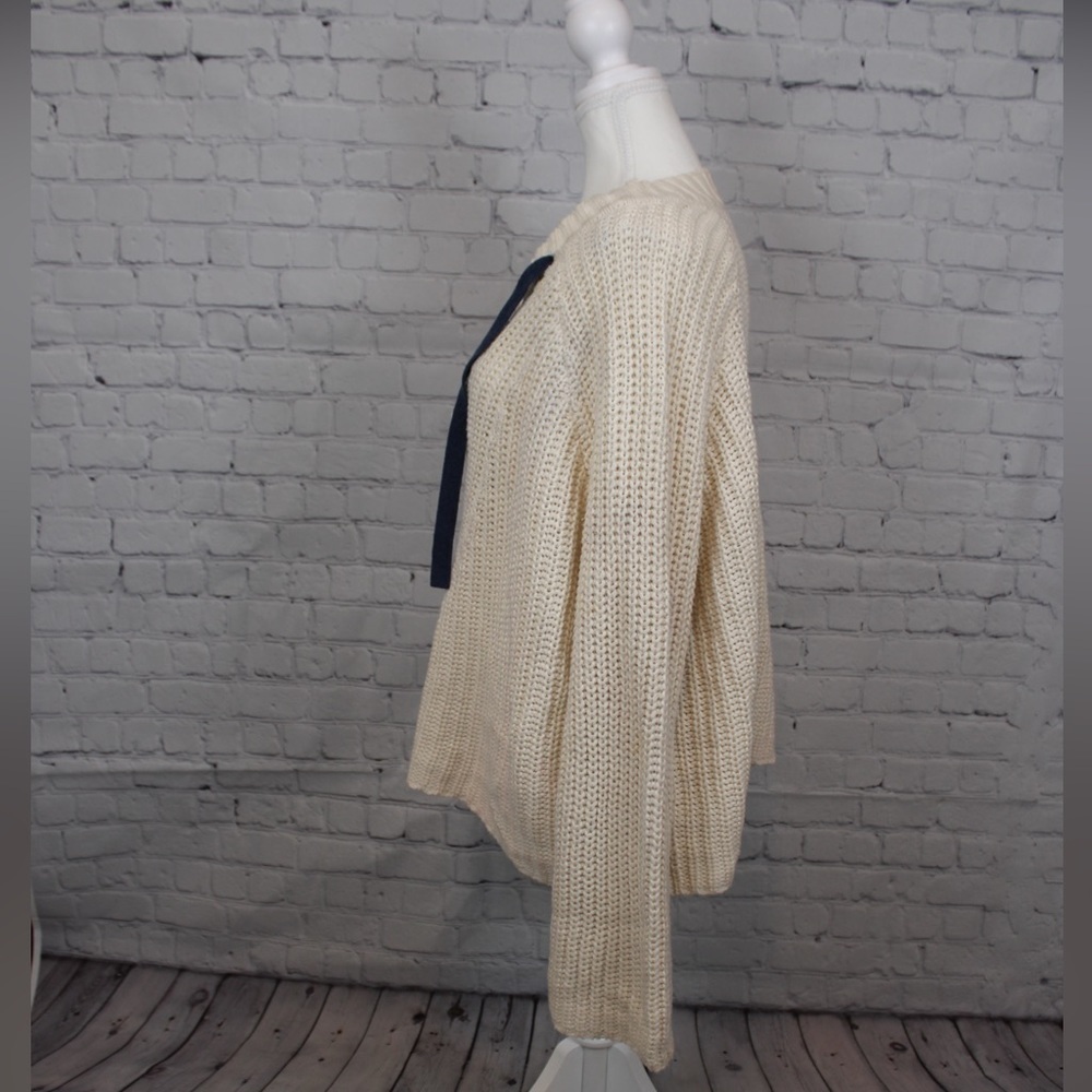 AERIE KNIT CREAM AND NAVY LACE UP SWEATER - Size XL SKU:136 - Picture 2 of 5